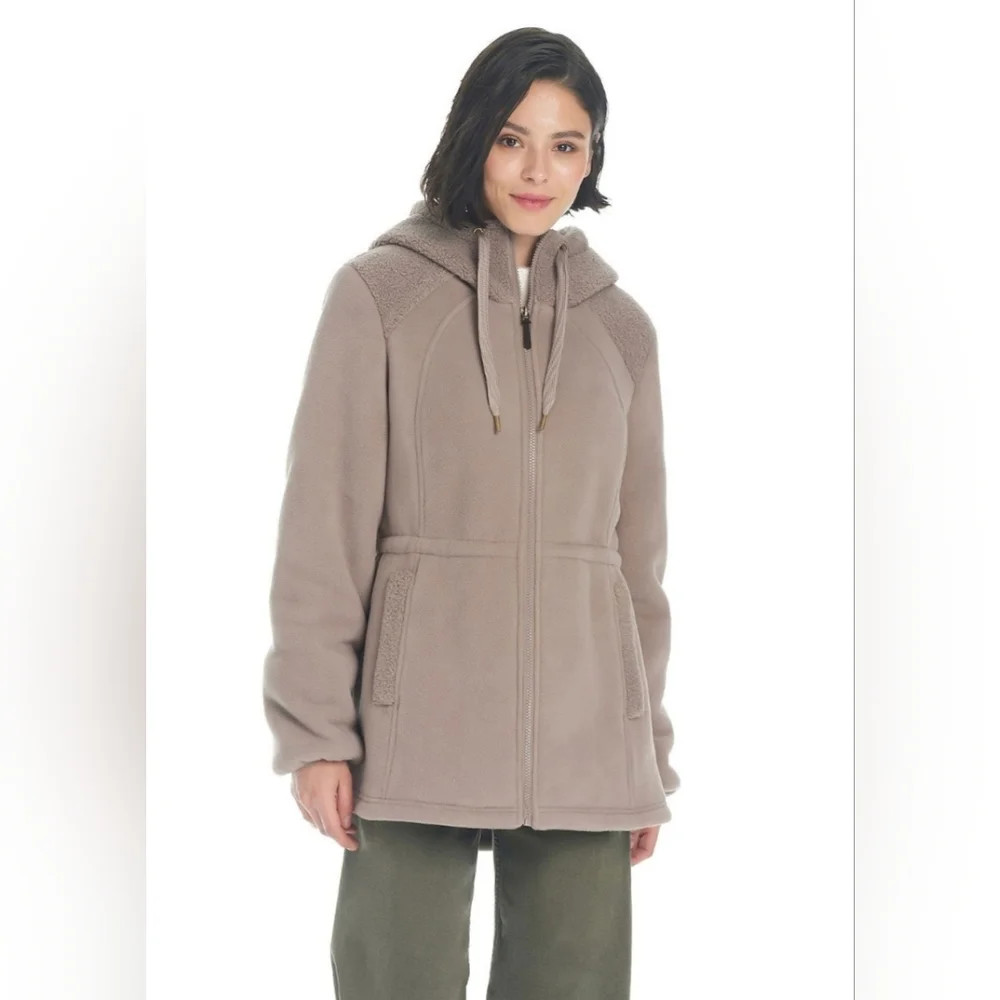 Koolaburra by UGG Cozy Sherpa Jacket Sz XL Truffle Mauve Hooded Zip Up Fleece - Picture 3 of 16